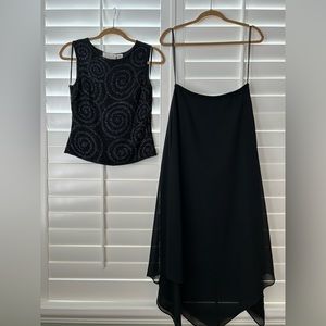 COMBO PROMO: SCALA full beaded top S + JR NITES asymmetrical skirt, size 8.